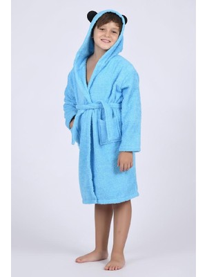 Aras Home Collection %100 Pamuk Kapşonlu Ayıcık Desenli Unisex Çocuk Bornozu – Yumuşak ve Su Emici