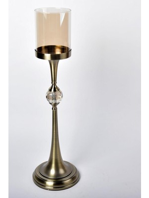 Feyza Design Şeffaf Kristal Toplu Büyük Bronz Mumluk, 64 Cm, Şık Ev Dekoru