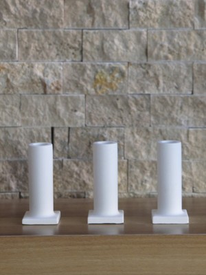 Feyza Design Şamdan Mumluk Vazo 3’lü Ham Beyaz, Şık ve Zarif Dekoratif Aksesuar