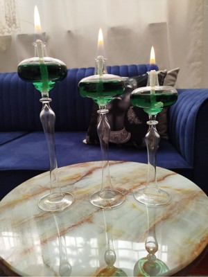 Feyza Design El Yapımı Dekoratif Elips Cam Kandil 3'lü Set, Şık ve Zarif Tasarım