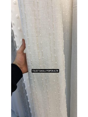 Ünverler Perde Lüks Altın/gold Işlemeli Foldet Sakallı Ponpon Tül - Sık Pile 1/3