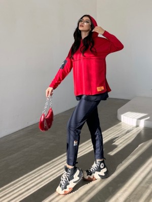 Rengamoda Kadın Kapüşonlu Etek Ucu Detay Iki Iplik Kumaş Ikili Takım (Renk Seçenekli)