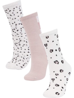 DeFacto Kadın Hayvan Baskılı Rahat Lastikli 3'lü Pamuklu Uzun Çorap D0539AXNS