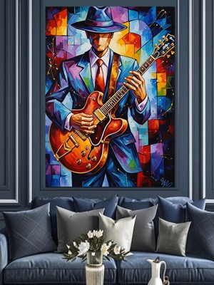 Artmeg Gitar Çalan Müzisyen Canlı Dekoratif Kanvas - Mdf Ahşap Tablo