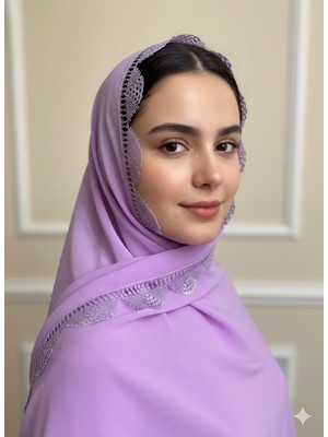 Arzum Çeyiz El Işi Iğne Oyası Mevlüt Başörtüsü 140 * 70 cm Boyutunda - Lila Kopma Enginar Model