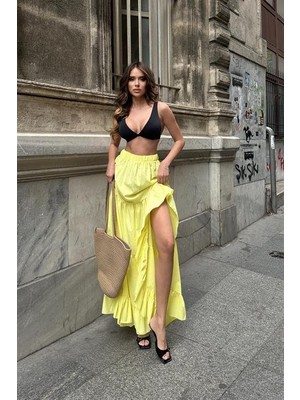 Bosel Audrey Fıfrlı Yırtmaç Detay Etek 4037