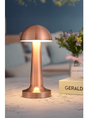 Feyza Design Retro Şarjlı Mantar Masa Lambası, Rosegold, Bakır, Dokunmatik, Dimmerli