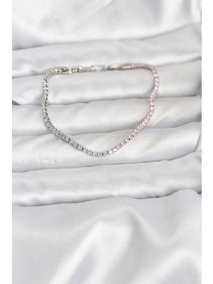 Nuvigo Pembe ve Beyaz Zirkon Taşlı Gümüş Renk Su Yolu Kadın Bileklik - TJ-BB8149