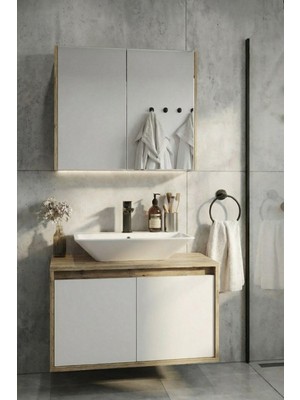 Adn Design Banyo Dolabı Takımı-Ahşap Beyaz Mat Renkli Mdf-Asma Dolap-Banyo Dolabı-Aynalı Üst Dolap-Lavabosuz