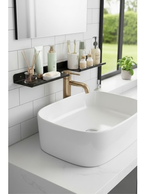 Grandmix Metal Banyo Lavabo Üstü Raf Duvara Monte 40X10 cm