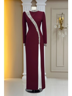 Amine Hüma Inci Abiye Elbise Bordo