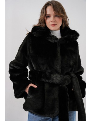 Hiccup Kadın Bdart Kuşaklı Suni Kürk Palto Siyah