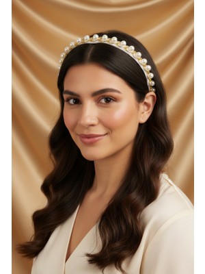 Gold Örgü Detaylı Inci Saç Tacı / Bandı (Romantik Stil)