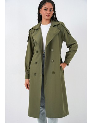 Hiccup Kadın Bdart Uzun Kruvaze Yaka Trençkot Haki Yeşil