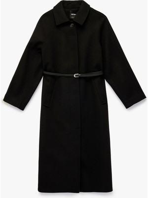 Koton  Kemerli Kaşe Kaban Cepli Regular Fit Uzun Kollu