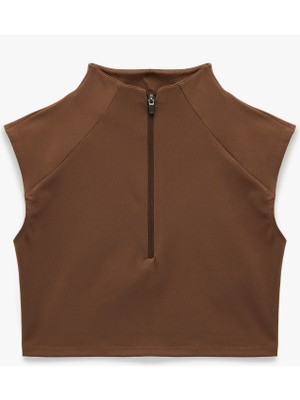 Koton Dik Yaka Yarım Fermuarlı Slim Fit Crop Spor Atlet