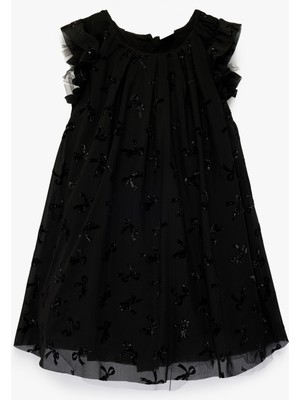 Koton Fırfırlı Fiyonk Detaylı Bisiklet Yaka Tüllü Elbise