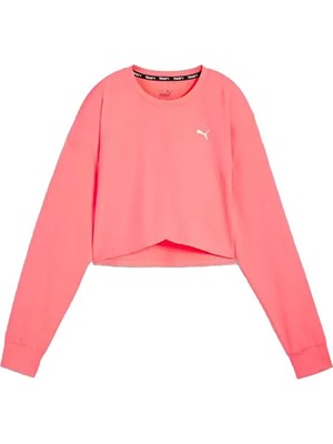Puma Kadın Pembe Cloudspun Crossover Crew Sweatshirt Düz Desenli Rahat Kesim Sezonluk