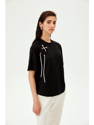 Allyco Bağcıklı Bisiklet Yaka Regular Örme Tişört