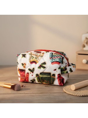 Uretti - Petek 7523 3182 Kış Temalı Kazak Desenli Makyaj Çantası / Organizer - 20 cm x 15 cm