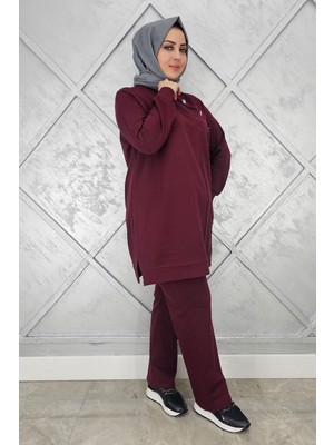 Pys Giyim Kadın Düğme ve Taş Detaylı Tesettür Takım