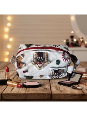 Uretti - Petek 7523 9185 Kış Temalı Kurabiye ve Ev Desenli Makyaj Çantası / Organizer - 20 cm x 15 cm