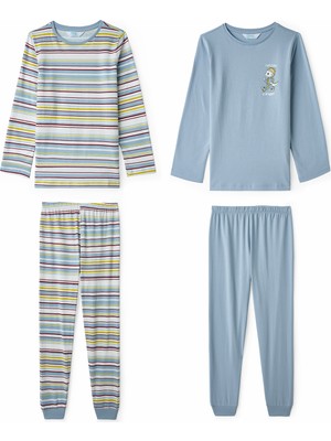 Penti Mavi Erkek Çocuk Run Like A Dragon Uzun Kollu Pamuklu 2'li Pijama Takımı