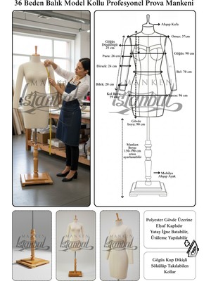 İstanbul 36 Beden Profesyonel Balık Kollu Prova Mankeni Terzi Mankeni