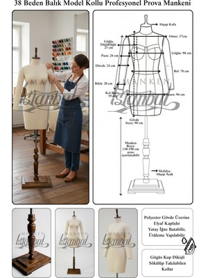 İstanbul 38 Beden Profesyonel Balık Kollu Prova Mankeni