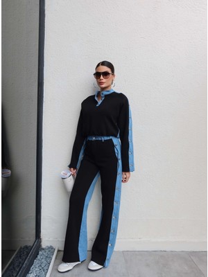 Esra Helvacı Denim Detaylı Şardonlu Eşofman Takım