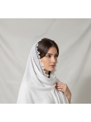 Arzum Çeyiz El Işi Iğne Oyası Mevlüt Başörtüsü 140 * 70 cm Boyutunda - Beyaz Erik Çiçek Model