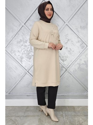 Pys Giyim Kadın Baskı ve Taş Detaylı Tesettür Tunik