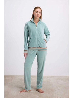 Marsilyan Anıl Kadın Kadife Dokulu Uzun Kollu Sweatshirt ve Pantolon Takımı (11588)