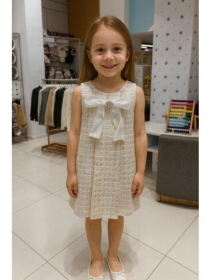 Ugly Duck 04-12 Yaş Arası Şanel Kumaş Elbise - Bej