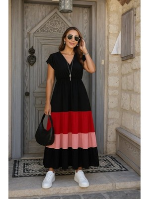 Yaman Market Kadın Kısa Kollu Kruvaze Yakalı Çok Renkli Aerobin Elbise