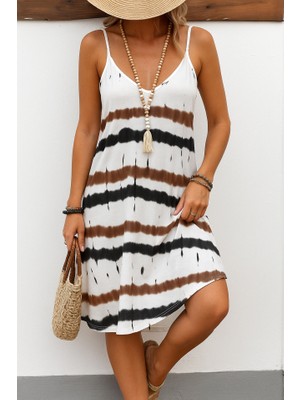 Yaman Market Kadın Ip Askılı V Yakalı Karışık Renkli Süprem Elbise