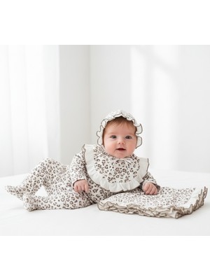 Eda Baby Leopar Desenli Fırfırlı Kendinden Eldivenli 5 Parça Yenidoğan Hastane Çıkışı Seti