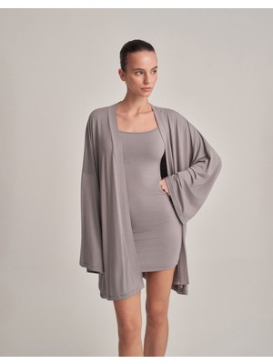 Less and Romance Sırt Dekoltelı Askılı Kısa Elbise Kül Gri