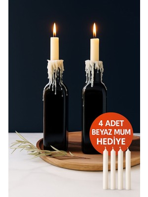 Arma House 25 cm 2’li Kare Şişe Dilek Mumluk Seti + 4 Adet Dilek Mum Hediyeli