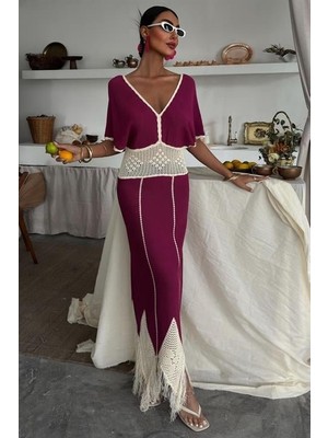 Yaman Market Dantel Desenli V Yaka Triko Elbise 2844