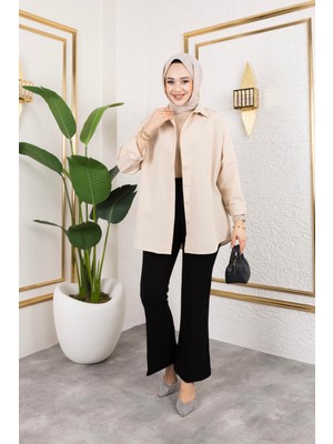 Tesettür Diyarı Likralı Krep Kumaş Ispanyol Paça Pantolon-Siyah