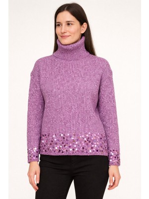 Gönülden Tasarım Pul Payet Işleme Triko Kadın Kazak