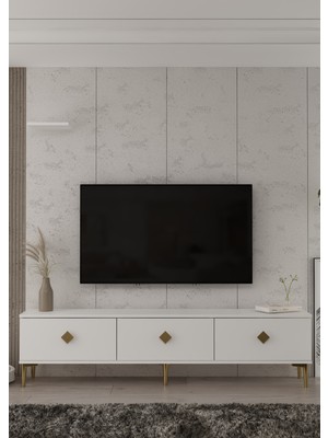 Cantek Dizayn 1340TV180-1CT Tv Sehpası Beyaz-Altın