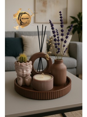 Meandme El Yapımı Ham Beton Dekoratif Set 5’li – Tepsi, Vazo, Kaktüslük, Mumluk & Oda Kokuluğu Crystal Serisi