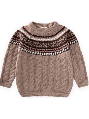 Cigit Desenli Triko Kazak 2-8 Yaş Bej