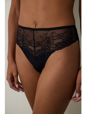 Penti Siyah Daisy Çiçekli Yüksek Bel Slip Külot