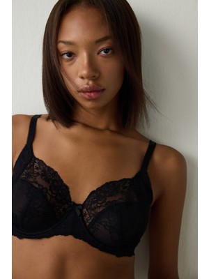 Penti Siyah Daisy Balenli Dolgusuz Toparlayıcı Sütyen