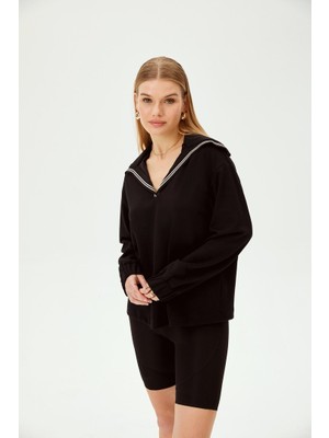 Allyco Siyah Uzun Kollu Denizci Yaka Sweatshirt