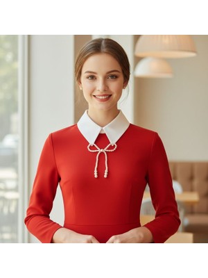 Uretti - Sümeyya 2589  5693 El Yapımı Fiyonk Model Beyaz Seyyar Yaka Incili Choker Kolye