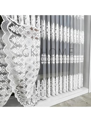 Perdenin Adresi Lüks Brode Desenli Tül Perde – Sık Pileli 1/3 Dikim, Salon Için Şık ve Zarif Tül Perde Modeli